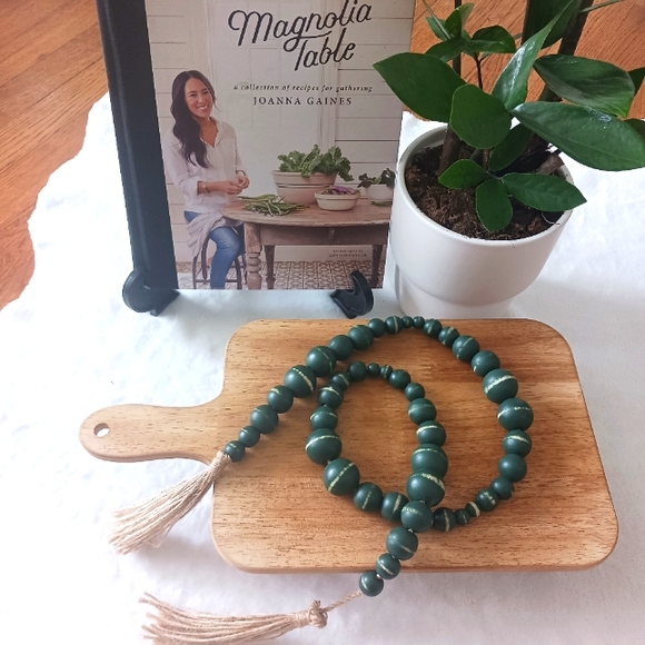 Boho Wooden Round Bead Garland w/ Jute Tassels - Picture 2 of 13